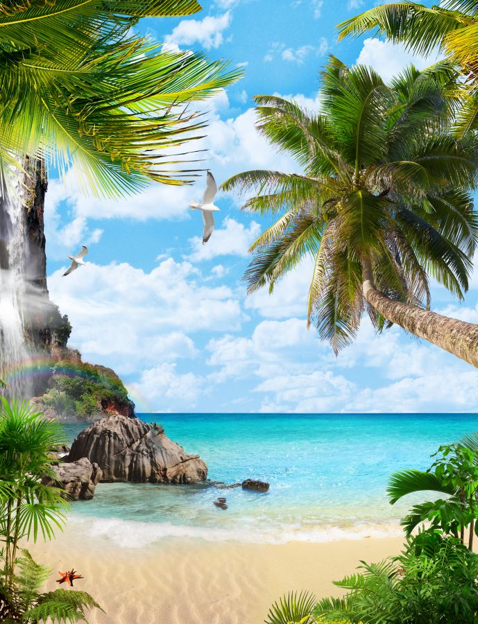 Картина на холсте дикий пляж и пальмы, арт hd0862901