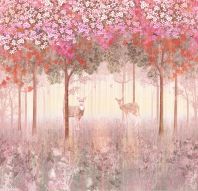 Фреска Олени в розовом лесу
