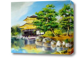 Картина Японский домик у озера