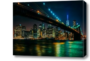Картина Бруклинский мост в зеленых огнях