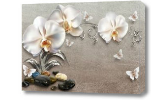 Картина 3D Белые орхидеи на фоне стены