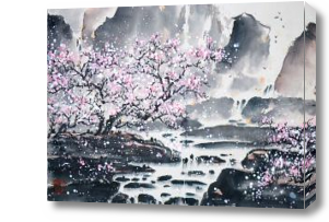 Картина Сакура и водопады